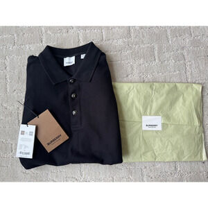 Burberry Embossed Buttons Polo Shirt Short Sleeve Black Cotton Classic